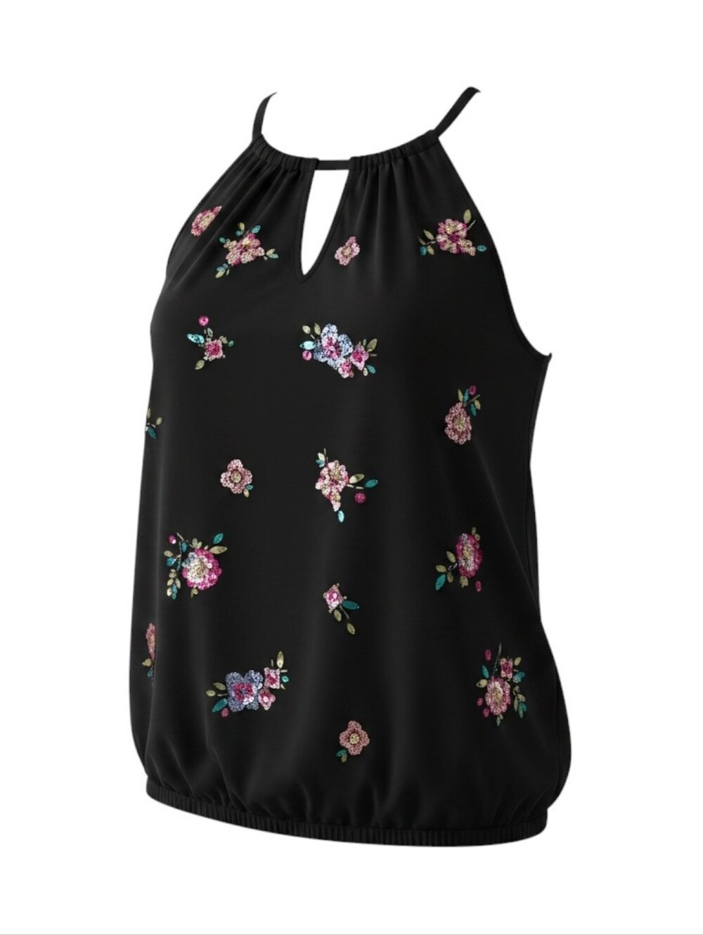 INC International Concepts Black Sleeveless Top with Keyhole Neckline And Button